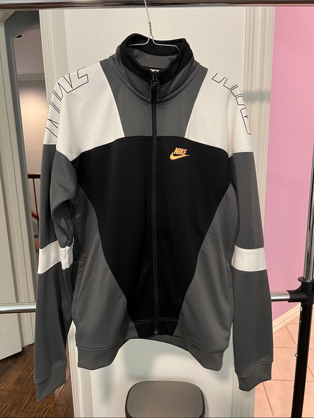Nike Black, Gray & White Track Jacket with Orange Swoosh